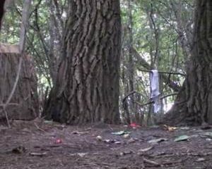 Plassende vrouwen in het bos die stiekem gefilmd worden